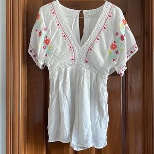 Francesca’s Romper Bathing Suit Coverup White with Floral Print Size M